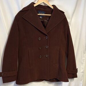 Austin Clothing Co. Wool Blend Chocolate Brown Women’s Preppy Pea Coat SZ XL